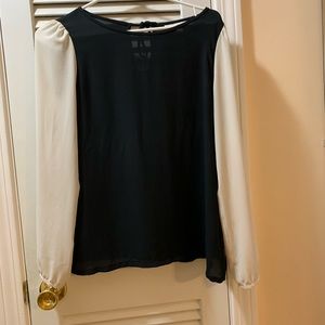 Black and off white cream long sleeve sheer top